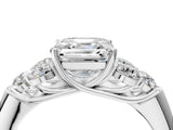 White gold Asscher Cut Diamond Cluster Ring with Round Accent Stones and Prong Setting on a Classic Band_76