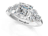 White gold Asscher Cut Diamond Cluster Ring with Round Accent Stones and Prong Setting on a Classic Band_83