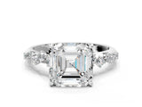 White gold Asscher Cut Diamond Cluster Side Stone Solitaire Ring with Prong Setting_86