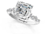 White gold Asscher Cut Diamond Cluster Side Stone Solitaire Ring with Prong Setting_87