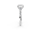 White gold Asscher Cut Diamond Cluster Side Stone Solitaire Ring with Prong Setting_88