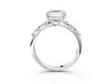 White gold Asscher Cut Diamond Cluster Side Stone Solitaire Ring with Prong Setting_89