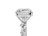 White gold Asscher Cut Diamond Cluster Side Stone Solitaire Ring with Prong Setting_91