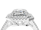 White gold Asscher Cut Diamond Double Halo Ring with Pavé Band and Prong Setting_49