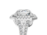 White gold Asscher Cut Diamond Double Halo Ring with Pavé Band and Prong Setting_52