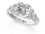 White gold Asscher Cut Diamond Engagement Ring with Bezel Set Round Side Stones and Prong Setting_54