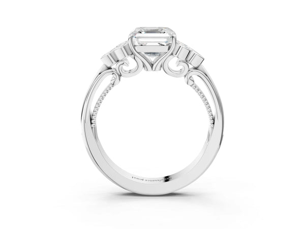 Sterling Silver Asscher Cut Engagement Ring Setting with Bezel-Set Shoulder Clusters