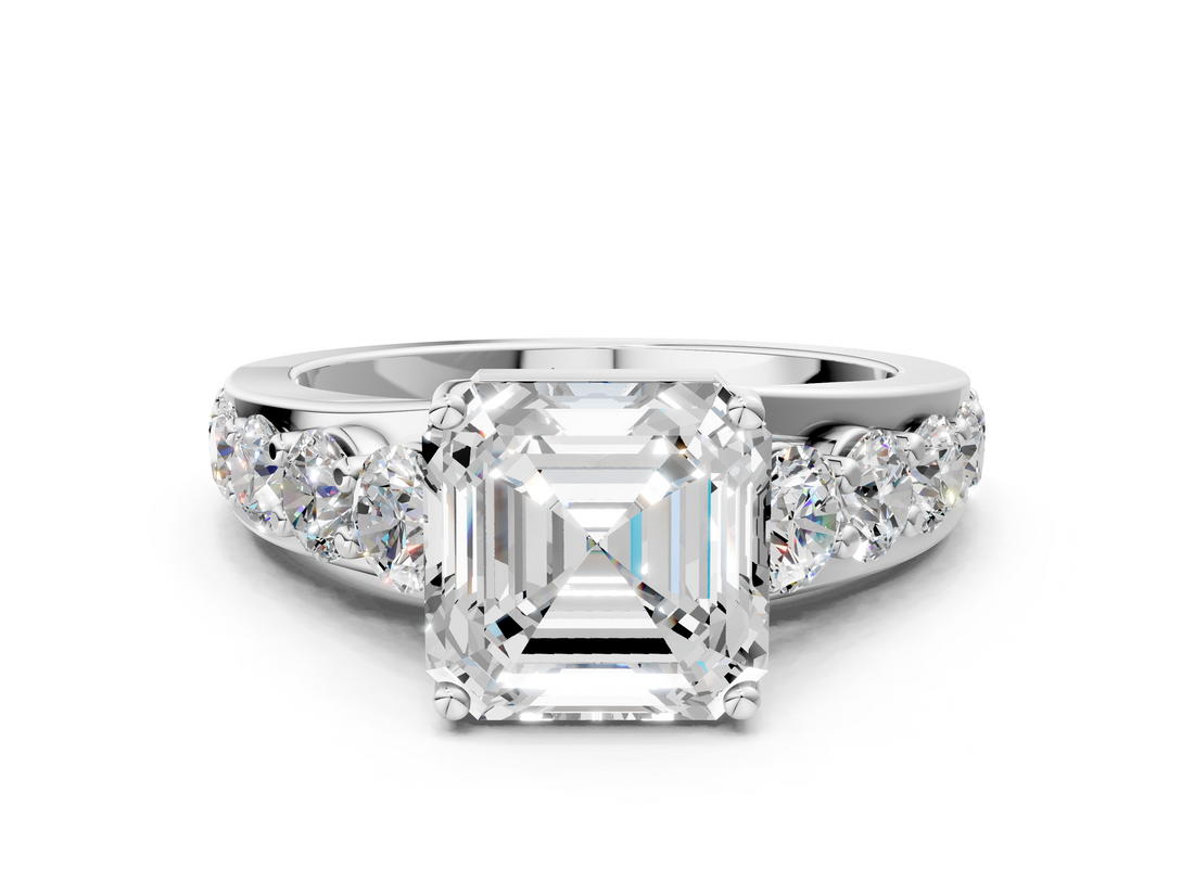 White gold Asscher Cut Diamond Engagement Ring with Pavé Band and Four-Prong Setting_9