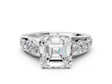 White gold Asscher Cut Diamond Engagement Ring with Pavé Band and Four-Prong Setting_9