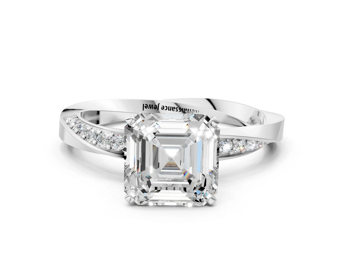 White gold Asscher Cut Diamond Engagement Ring with Side Stone Accents and Four-Prong Setting_15
