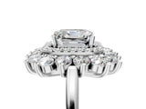 White gold Asscher Cut Diamond Floral Double Halo Engagement Ring with Prong Setting_12