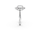 White gold Asscher Cut Diamond Floral Halo Pave Band with Prong Setting_25
