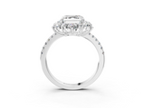 White gold Asscher Cut Diamond Floral Halo Pave Band with Prong Setting_26