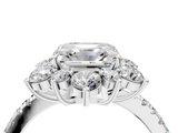 White gold Asscher Cut Diamond Floral Halo Pave Band with Prong Setting_27