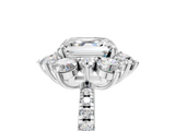 White gold Asscher Cut Diamond Floral Halo Pave Band with Prong Setting_28