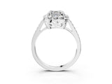 White gold Asscher Cut Diamond Floral Halo Ring with Pavé Band and Prong Setting_13