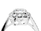 White gold Asscher Cut Diamond Floral Halo Ring with Pavé Band and Prong Setting_14