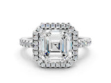 White gold Asscher Cut Diamond Halo Engagement Ring with Pavé Band and Prong Setting_27