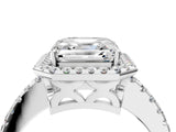White gold Asscher Cut Diamond Halo Engagement Ring with Pavé Band and Prong Setting_31