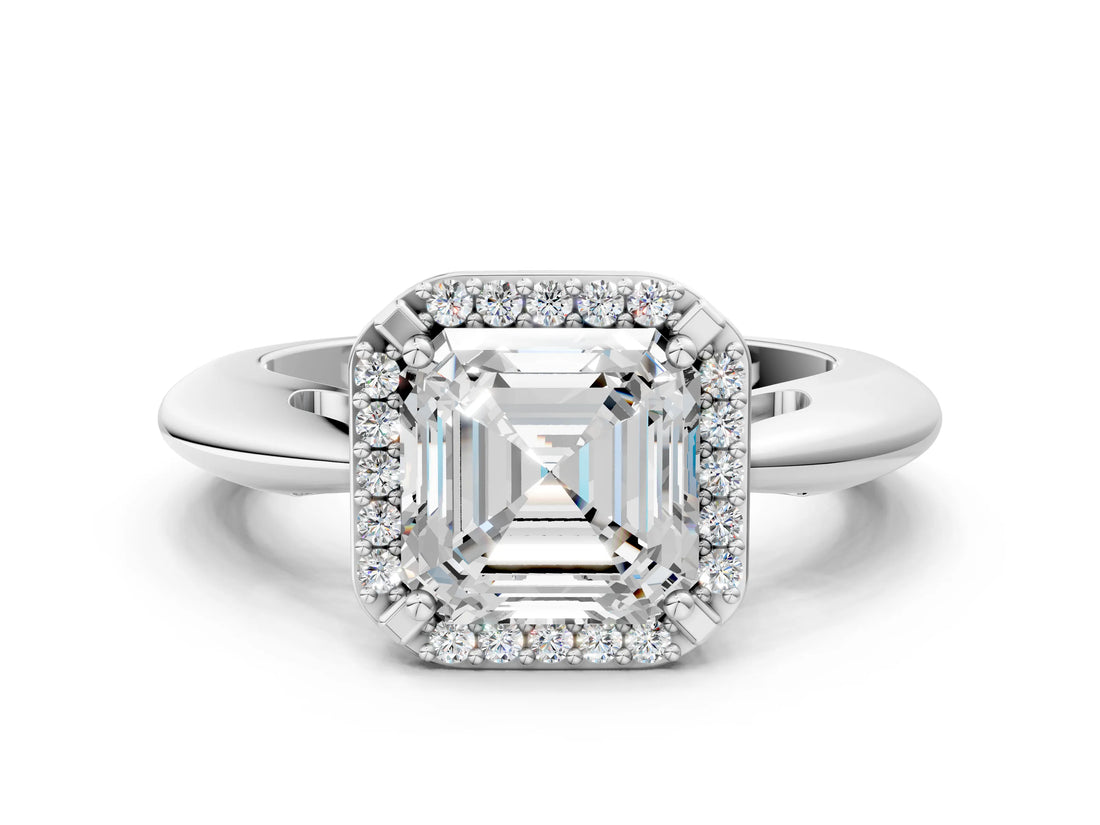 White gold Asscher Cut Diamond Halo Engagement Ring with Split Shank and Four-Prong Setting_53