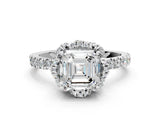 White gold Asscher Cut Diamond Halo Pave Band with Four-Prong Setting_15