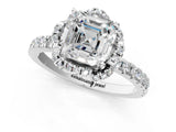 White gold Asscher Cut Diamond Halo Pave Band with Four-Prong Setting_16