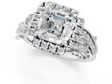White gold Asscher Cut Diamond Halo Ring with Milgrain Pavé Band and Four-Prong Setting_161