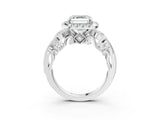 White gold Asscher Cut Diamond Halo Ring with Milgrain Pavé Band and Four-Prong Setting_168