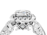 White gold Asscher Cut Diamond Halo Ring with Milgrain Pavé Band and Four-Prong Setting_170