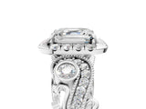 White gold Asscher Cut Diamond Halo Ring with Milgrain Pavé Band and Four-Prong Setting_171