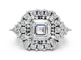 White gold Asscher Cut Diamond Halo Ring with Pavé Band and Four-Prong Setting_34