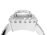 White gold Asscher Cut Diamond Halo Ring with Pavé Band and Prong Setting_11