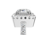 White gold Asscher Cut Diamond Halo Ring with Pavé Band and Prong Setting_12