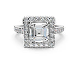 White gold Asscher Cut Diamond Halo Ring with Pavé Band and Prong Setting_7