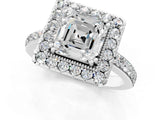 White gold Asscher Cut Diamond Halo Ring with Pavé Band and Prong Setting_8