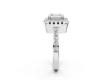 White gold Asscher Cut Diamond Halo Ring with Pavé Band and Prong Setting_9