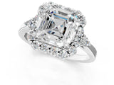 White gold Asscher Cut Diamond Halo Ring with Pear Side Stones and Prong Setting_100