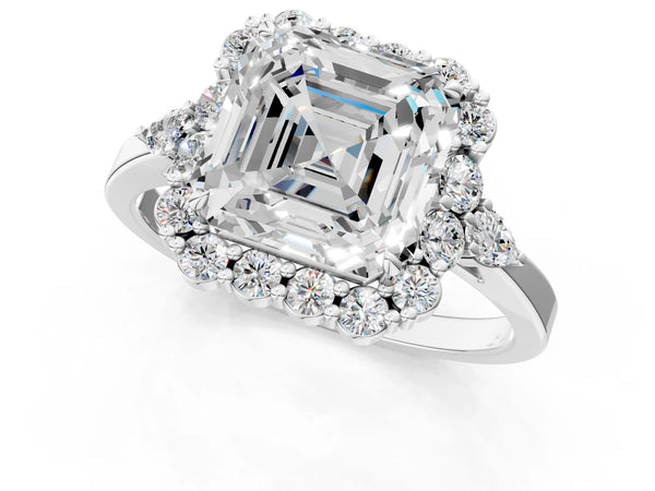 White Gold Asscher Cut Halo Engagement Ring Setting with Pear Accents