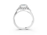 White gold Asscher Cut Diamond Halo Ring with Pear Side Stones and Prong Setting_102