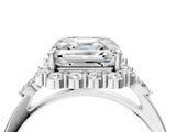 White gold Asscher Cut Diamond Halo Ring with Pear Side Stones and Prong Setting_103