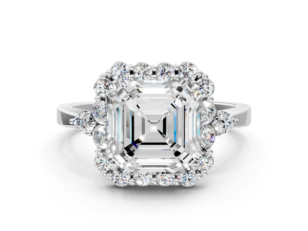 Platinum Asscher Cut Halo Engagement Ring Setting with Pear Accents