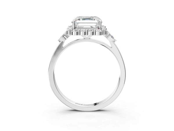 Platinum Asscher Cut Halo Engagement Ring Setting with Pear Accents