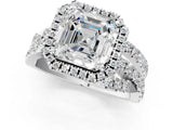 White gold Asscher Cut Diamond Halo Ring with Round Split Shank and Prong Setting_61