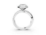 White gold Asscher Cut Diamond Halo Ring with Round Split Shank and Prong Setting_63