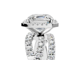 White gold Asscher Cut Diamond Halo Ring with Round Split Shank and Prong Setting_65