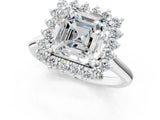 White gold Asscher Cut Diamond Halo Ring with Solitaire Band and Prong Setting_69