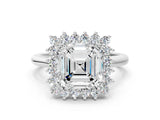 White gold Asscher Cut Diamond Halo Ring with Solitaire Band and Prong Setting_70