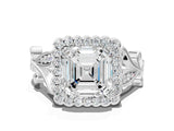 White gold Asscher Cut Diamond Halo Ring with Vintage Split Shank and Four-Prong Setting_57