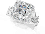 White gold Asscher Cut Diamond Halo Ring with Vintage Split Shank and Four-Prong Setting_59