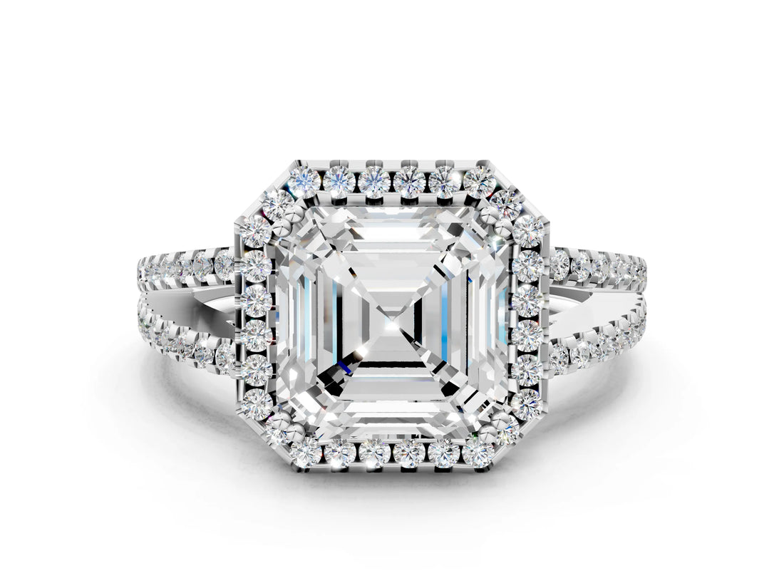 White gold Asscher Cut Diamond Halo Split Shank Engagement Ring_40